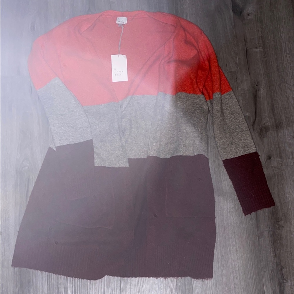 a new day Women's Colorblock Cardigan - Red, Gray, Brown